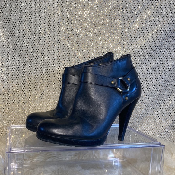 Cole Haan boots heels black leather zip side buckle 9.5 ankle boots - Picture 1 of 9